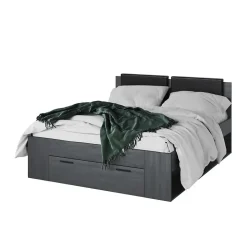 Lit adulte 160x200 avec tiroirs intégrés - Collection FLOYD. Coloris gris effet bois