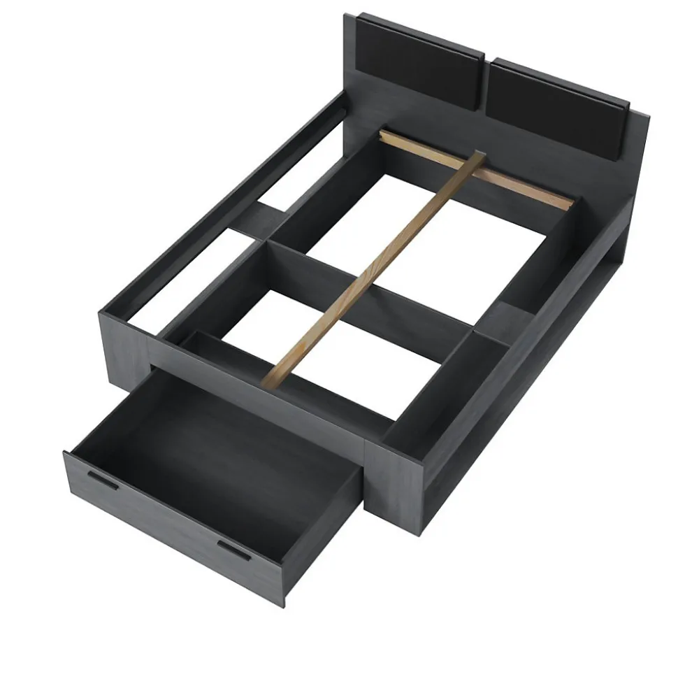 Lit adulte 160x200 avec tiroirs intégrés - Collection FLOYD. Coloris gris effet bois