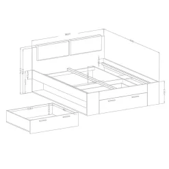 Lit adulte 180x200 avec tiroirs intégrés - Collection FLOYD. Coloris blanc effet bois.