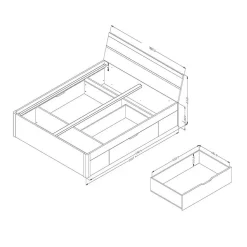 Lit adulte 180x200 avec tiroirs intégrés - Collection EOS. Coloris chene clair et blanc