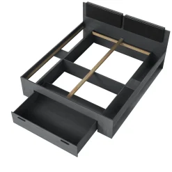 Lit adulte 180x200 avec tiroirs intégrés - Collection FLOYD, Coloris gris effet bois