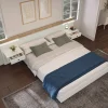Lit adulte 140x200 cm, lit double avec chevets suspendus, led et prise usb type c, cadre en bois, chêne + blanc (sans matelas)