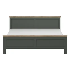 Lit adulte 180x200 collection ASSIA. Coloris vert kaki et finitions aspect chene