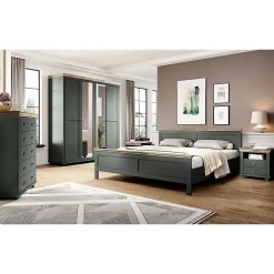 Lit adulte 180x200 collection ASSIA. Coloris vert kaki et finitions aspect chene