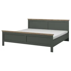 Lit adulte 180x200 collection ASSIA. Coloris vert kaki et finitions aspect chene