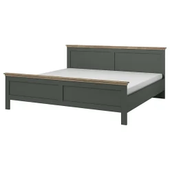 Lit adulte 180x200 collection ASSIA. Coloris vert kaki et finitions aspect chene.