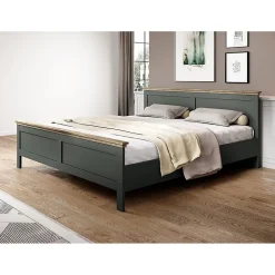 Lit adulte 180x200 collection ASSIA. Coloris vert kaki et finitions aspect chene.