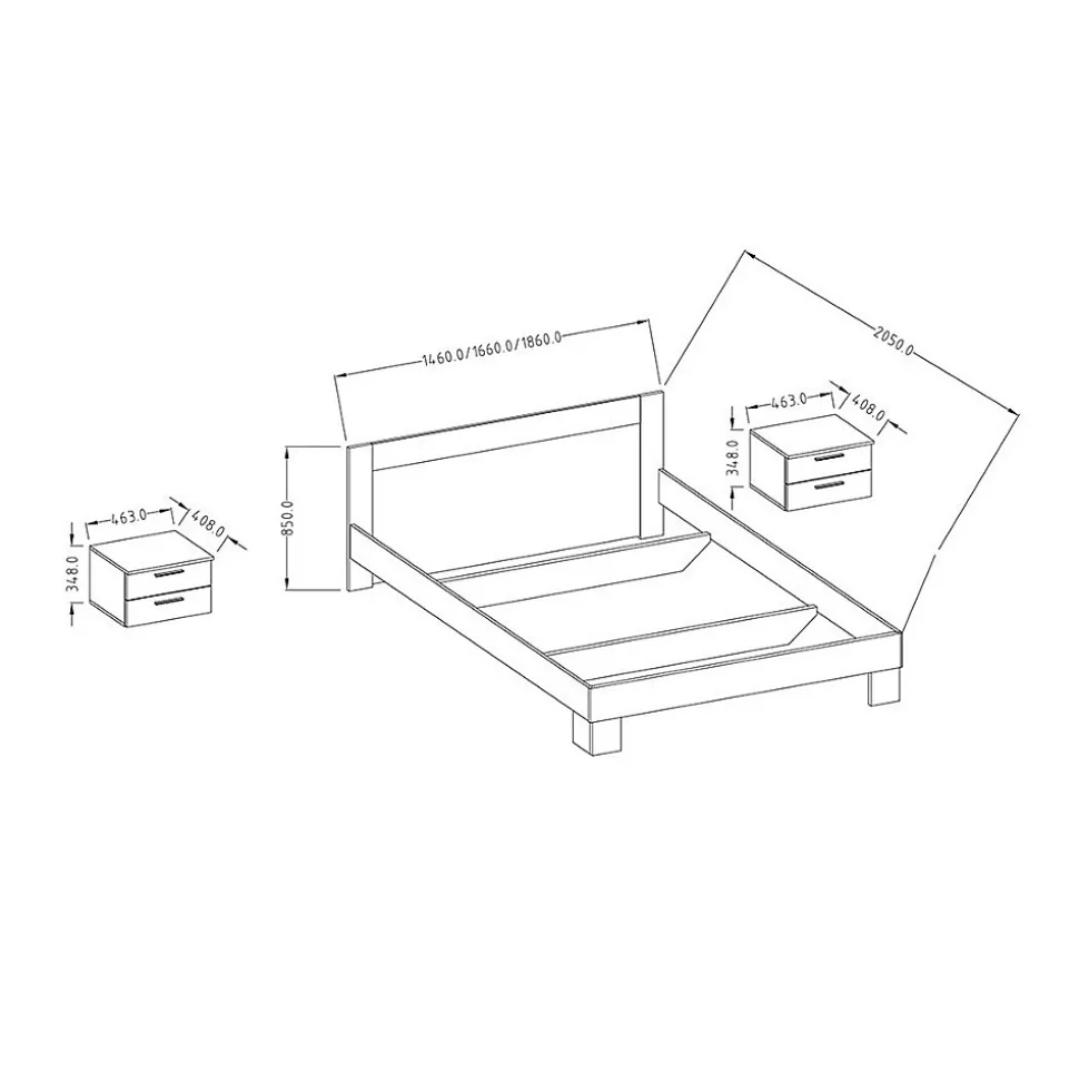 Lit adulte 160x200 collection IRINA. Coloris gris clair et gris foncé