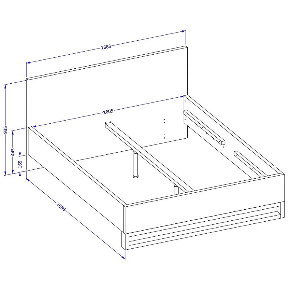 Lit adulte 160x200 style industriel - Collection MILOS. Coloris chene brut et noir.