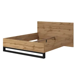 Lit adulte 160x200 style industriel - Collection MILOS. Coloris chene brut et noir.