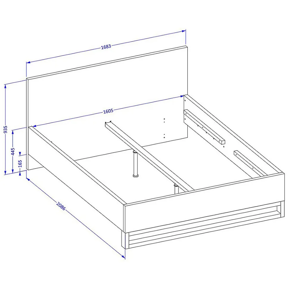 Lit adulte 160x200 style industriel - Collection MILOS. Coloris chene brut et noir. Sommier inclus