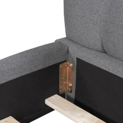 Lit adulte 160x200cm en lin avec dossier moelleux, lit plat avec sommier à lattes, gris