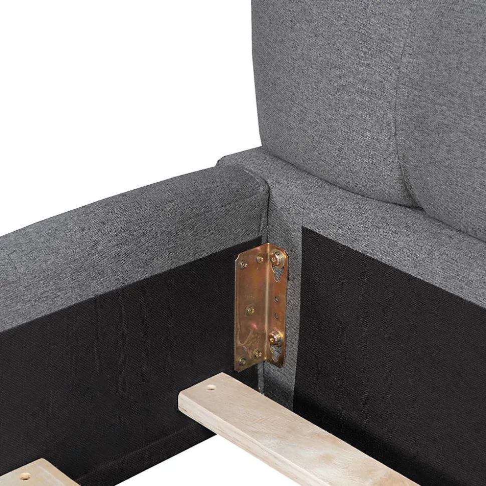 Lit adulte 160x200cm en lin avec dossier moelleux, lit plat avec sommier à lattes, gris