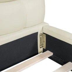 Lit adulte 140x190cm en lin avec dossier moelleux, Lit plat avec sommier à lattes, beige