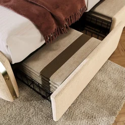 Lit Adulte 180x200cm Rembourré USB Type-C Lin Beige Blackcolors