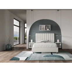 Lit Agueda en simili cuir blanc avec sommier tapissé 120x210