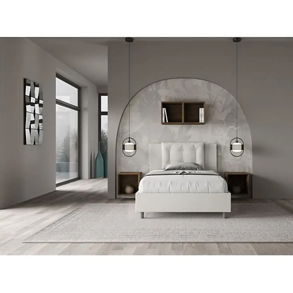 Lit Annalisa en simili cuir blanc avec sommier tapissé 120x210