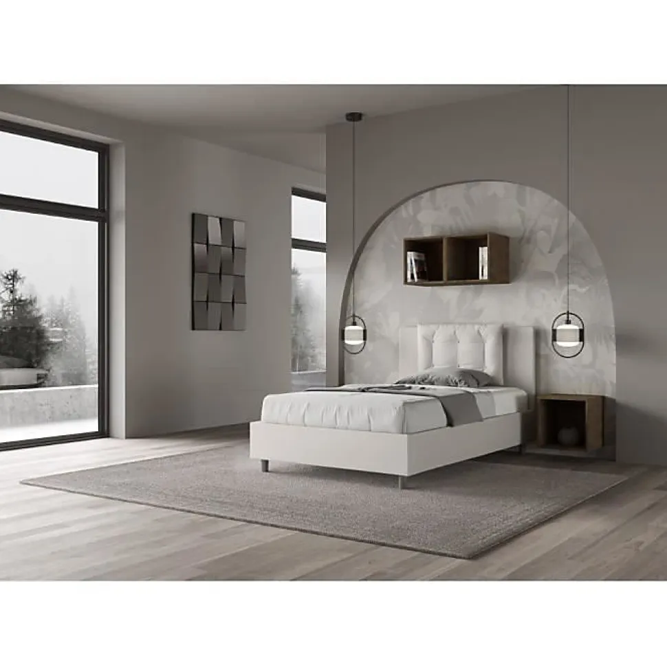 Lit Annalisa en simili cuir blanc avec sommier tapissé 120x210