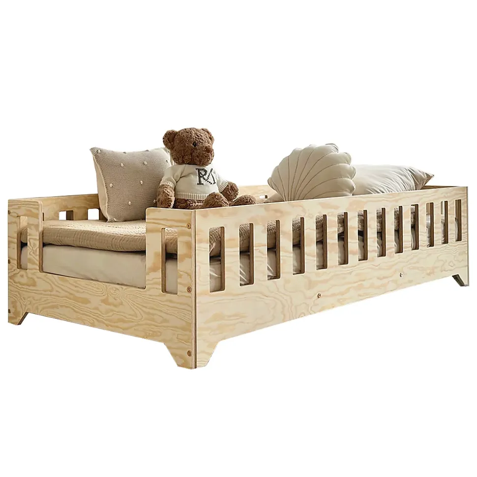 Lit au sol 90x190 entree laterale sommier inclus Clarisse Bois