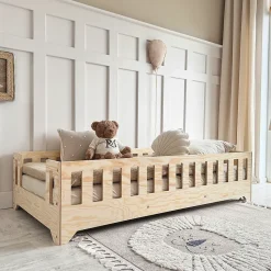 Lit au sol 90x190 entree laterale sommier inclus Clarisse Bois