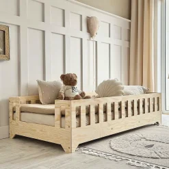 Lit au sol 90x190 entree laterale sommier inclus Clarisse Bois