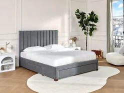 Lit avec 3 tiroirs 180 x 200 cm - Tissu - Gris + Matelas - LIAKO