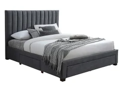 Lit avec 3 tiroirs 180 x 200 cm - Tissu - Gris + Matelas - LIAKO