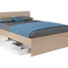 Lit avec 2 tiroirs 160 x 200 cm - Coloris : Naturel et blanc brillant - VELONA