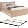 Lit avec 4 tiroirs 140 x 190 cm - coloris : Naturel et beige + Sommier - VELONA