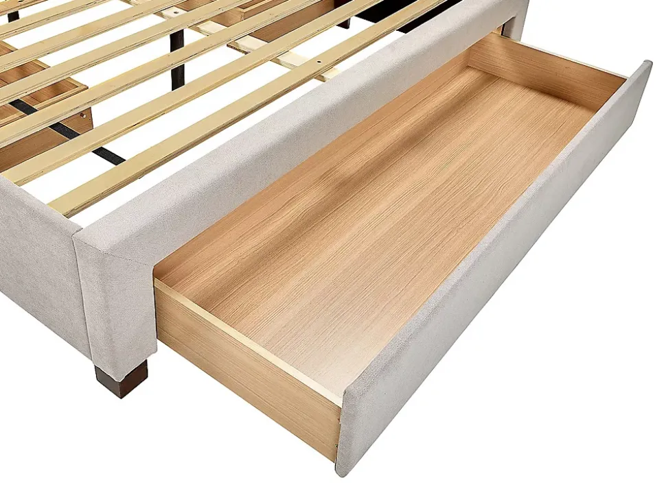 Lit avec 3 tiroirs 180 x 200 cm - Tissu - Beige + Matelas - LIAKO