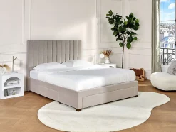 Lit avec 3 tiroirs 180 x 200 cm - Tissu - Beige + Matelas - LIAKO