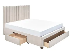 Lit avec 3 tiroirs 180 x 200 cm - Tissu - Beige + Matelas - LIAKO