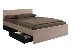 Lit avec 4 tiroirs 140 x 190 cm - Coloris : Naturel et noir - VELONA