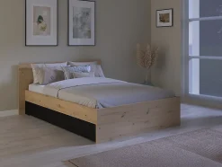 Lit avec 2 tiroirs 160 x 200 cm - Coloris : Naturel et noir - VARLY