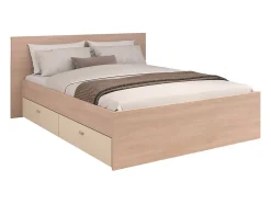 Lit avec 4 tiroirs 160 x 200 cm - coloris : Naturel et beige - VELONA