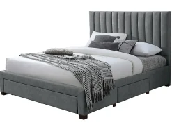 Lit avec 3 tiroirs 160 x 200 cm - Tissu - Gris + Matelas - LIAKO