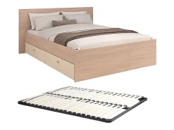 Lit avec 4 tiroirs 160 x 200 cm - coloris : Naturel et beige + Sommier - VELONA