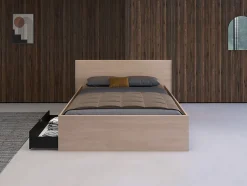 Lit avec 2 tiroirs 140 x 190 cm - Coloris : Naturel et noir - VELONA