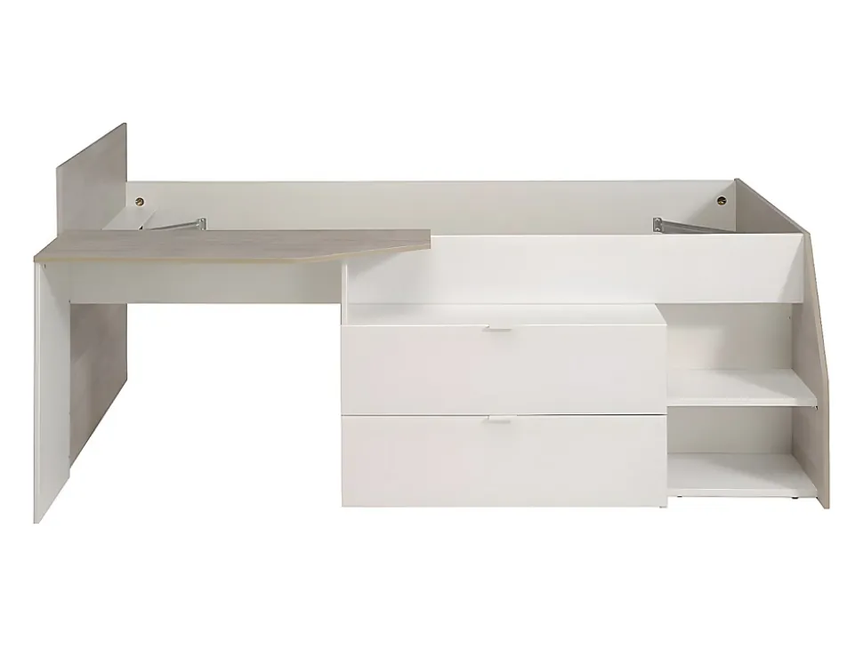 Lit avec bureau et rangements - 90 x 190/200 cm - Blanc et naturel - GISELE