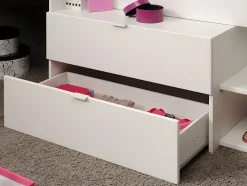 Lit avec bureau et rangements - 90 x 190/200 cm - Blanc et naturel - GISELE