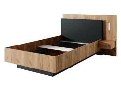 Lit avec chevets 120 x 200 cm - 2 tiroirs - Avec LEDs - Coloris : Naturel et anthracite + Sommier - FRANCOLI