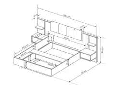 Lit avec chevets 160 x 200 cm - Avec LEDs - Coloris : Naturel et anthracite - ELYNIA