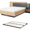 Lit avec chevets 140 x 190 cm - 2 tiroirs - Avec LEDs - Coloris : Naturel et anthracite + Sommier - FRANCOLI