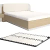 Lit avec chevets 160 x 200 cm - Avec LEDs - Coloris : Beige et naturel + Sommier - LYORIMA