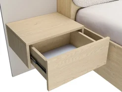 Lit avec chevets 160 x 200 cm - Avec LEDs - Coloris : Beige et naturel + Sommier - LYORIMA