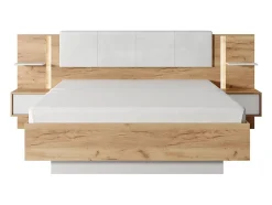 Lit avec chevets 160 x 200 cm - Avec LEDs - Coloris : Naturel et blanc - ELYNIA