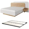 Lit avec chevets 160 x 200 cm - Avec LEDs - Coloris : Naturel et blanc + Sommier - DESADO