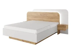Lit avec chevets 160 x 200 cm - Avec LEDs - Coloris : Naturel et blanc + Sommier - DESADO