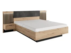 Lit avec chevets 160 x 200 cm - Avec LEDs - Coloris : Naturel et noir - ARIADA