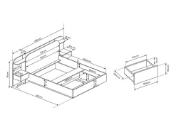 Lit avec chevets 160 x 200 cm - Avec LEDs - Coloris : Naturel et noir + Sommier - JUVISIA